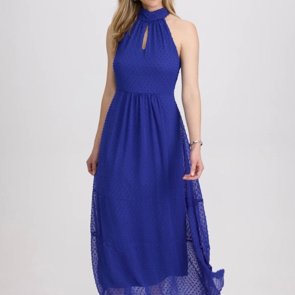 Blue Cut Out Pleated High Low Sundress